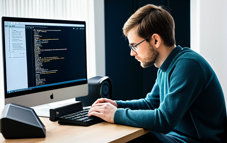 A professional individual, fully clothed in a modest, smart casual sweater and dark trousers, sitting at a clean, modern desk in a well-lit home office. The person is intently focused on a computer monitor displaying a Linux terminal with command lines and directory structures. A few technical books are visible on the desk. The image captures a moment of focused learning and initial setup of a server. High-resolution, professional photography, soft studio lighting, safe for work, appropriate content, fully clothed, modest clothing, appropriate attire, perfect anatomy, correct proportions, natural pose, well-formed hands, proper finger count, natural body proportions, professional dress.
