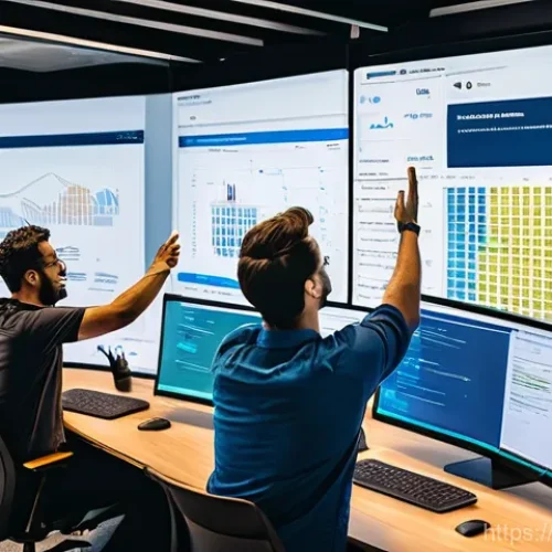 Docker를 활용한 서버 컨테이너화 - **Prompt:** A vibrant, modern office environment filled with diverse developers, all focused and smi...