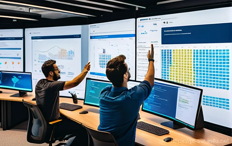 Docker를 활용한 서버 컨테이너화 - **Prompt:** A vibrant, modern office environment filled with diverse developers, all focused and smi...
