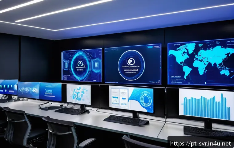 Kubernetes로 서버 오케스트레이션 구현 - A modern data center control room with diverse IT professionals collaborating on container orchestra...
